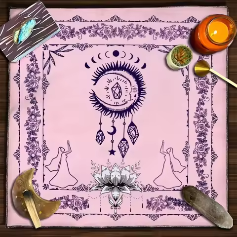 Pink Tarot Card Tablecloth For Spread Tarot Reading Cloth Love Rose Flower Moon Tarot Mat Spiritual