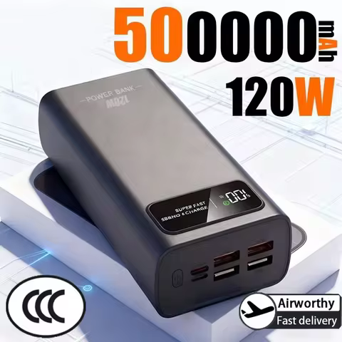 500000mAh Ultra large Capacity Power Bank 120W Fast Charging Portable Digital Display Power Bank For