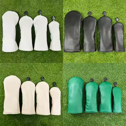4Pcs Faux Leather Golf Club Head Covers for Driver Fairway Hybrid, Protective Club Headcovers