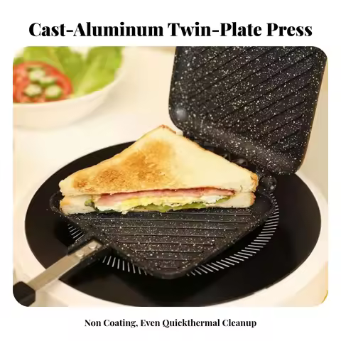 Double-Sided Sandwich Pan Cast Aluminum Double-Sided Sandwich Grill Pan with Detachable Halves Easy 