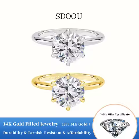 SDOOU Real Gold 14K 6 Prongs Round 1-3ct Moissanite Promise Ring GRA Certified D Color Lab Diamond R