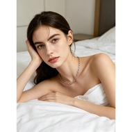 Women Stainless Steel Chain Heart Toggle Bracelet Necklace Jewelry
