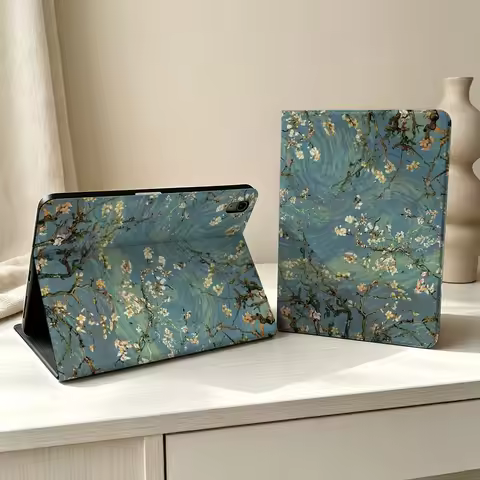 Almond Blossom Van Gogh Soft Pen Tray Tablet Case For iPad Pro Air mini 7 6 5 4 3 2 1 M5 M4 M3 11th