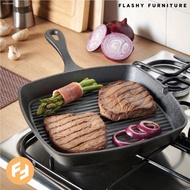 ﹍❦✼22 cm & 24 cm Pre-seasoned Cast Iron Grill Pan No Coating Non-Stick Induction Griddle Skillet Ove