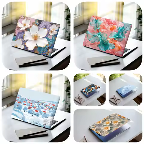 2 Pcs Snow Scene Lotus Flower Laptop Ornamental Self-adhesive Stickers 15.07*10.82 Inches for MacBoo