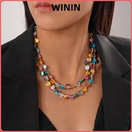 WININ Beaded Necklace, Elegant Double-layer Colorful Necklace, Fashion Irregular Exaggerate Jewelry 