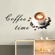 Coffee Time Quotes Bean Cup Wall Decor Self-adhesive Sticker Cafe Murals Decals