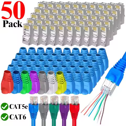 Ethernet Cable Connector Plug Cover RJ45 Cat6 Cat5e Connectors Ethernet Pass Through Plugs Protectiv