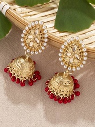 1雙復古風格優雅鈴鐺和鑽石裝飾耳環,適用於女性婚禮派對