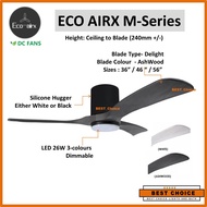 Free Wifi Eco AirX Ceiling Fan BLACK Hugger+Blade Type Delight 36|46|56 inch  +26W LED Lght Kit Dimmable DC Motor -Low ceiling