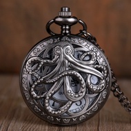{Miracle Watch Store} New Arrival Octopus Hollow Half Hunter Quartz Pocket Watch Vintage Black Pocket Watch with Necklace Chain Gift for Kid Men Women