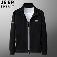 JEEP SPIRIT เสื้อสเวตเตอร์ผู้ชายเสื้อกันหนาวผ้าฝ้ายคอขาตั้งหลวมเสื้อกันหนาวไหมพรม