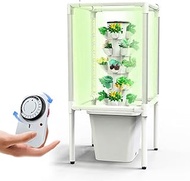 Soilless cultivation with column tower,Garden Hydroponics Growing Kit,Hydroponics Tower with LED Grow Light,Aeroponics Growing Kit with Hydrating Pump,Adapter,Net Pots,Timer(30holes)