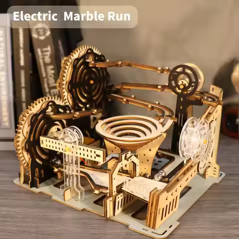 Electric 3D Wooden Puzzles Marble Run Model Kits Brain Teaser Puzzle DIY handmade Christmas gift(Wit