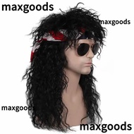 MAXGOODS1 70s 80s Rockstar Wig, Punk Fluffy Halloween Party Cosplay Wig, Long Curvy Mullet Wig