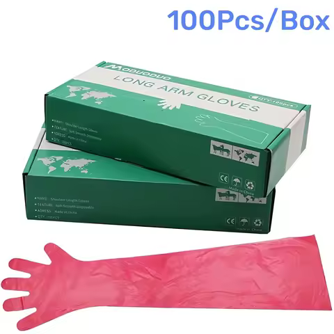 100Pcs Disposable Soft Plastic Vet Gloves Durable Disposable Farm Gloves Long Arm Veterinary Examina
