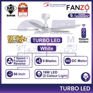 FANZÓ FANZO TURBO LED Fan 56Inch 5 Blades DC Motor 14 Speed 3 Colour LED With Remote Control Ceiling