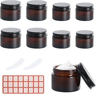 8 x Jars Glass Brown 20 ml 30 ml 50 ml Empty Jar Cosmetic Jar with Lid, 2 Spoons and Stickers, Anti-