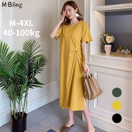 [M-Bling] Korean Version of Summer Plus Size Loose Casual Slimming Plus Long Short-sleeved Dress Mat