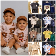 🌈🌈0-4 Tahun (2pcs/set) Baju Budak Short Sleeve NEWBORN BABY TODDLER Kids Shorts Sleeve Set Wear Baju