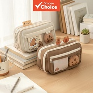 Capybara-themed stationery including pencils, a stationery set, a pencil case, and crayons, all feat