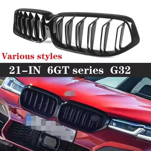 For BMW 6 Series GT G32 640i 630i 2021+ Grill Kidney Grille Glossy Black ABS Color Plastic Front Bum