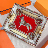 H - European Style Delicate Fashion Ashtray 《Red Horse》, Bone China Decoration Tray, Storage Tray, with Leather Base