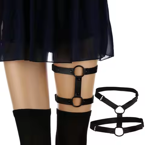 Punk Black Leather Garter Goth Aesthetic Grunge Leg Jewelry Straps Thigh Harness Rave Festival Acces