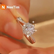 Esgs NeeTim 0.5/1CT Moissanite แหวนแต่งงานของผู้หญิงแหวนเพชรชุบ925เงินสเตอร์ลิงชุบทองคำขาว18K รับรองแหวนแต่งงานและแหวนหมั้น