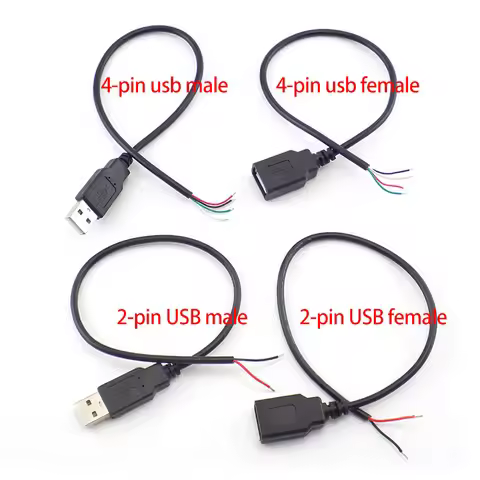 0.3m/1m/2m Power Supply Cable 2 Pin USB 2.0 A Female male 4 pin wire Jack Charger charging Cord Exte
