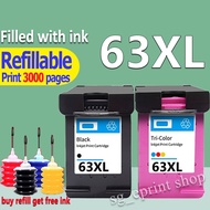 For HP 63 HP 63XL HP 63XXL refillable Ink Cartridge Compatible for HP 2130, 3630,4520, 3830, 4650, 2