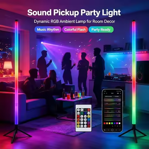 2PCS 120CM RGB Floor Lamp, Sound Reactive LED Corner Light Bar, Ambient Lighting for Gaming Room Bed