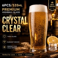6PCS 535ML 18Oz Premium Beer Glass Set Crystal Clear Thick Highball Cups for Cold Drinks