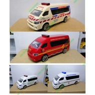 AMBULAN, JENAZAH, EMRS, BOMBA, POLIS BERGERAK 1/64 DECAL CUSTOM VAN TOYOTA HIACE MAJORETTE