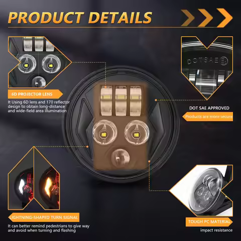 HYNBYZJ 1PC 300W Motorcycle LED Headlight 5.75in 6000K/3000K 40000LM Halo/Crystal Light No-flickerin