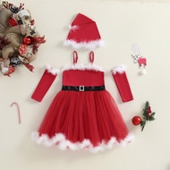 Summer Christmas Kids Toddler Girl Outfit Fuzzy Spaghetti Strap Tulle Dress Hat Sleeves Winter Holid