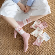 1 Pair Pink Strawberry Bear Sock Crew Socks Women Stocking Stoking Stokin Muslimah 袜子