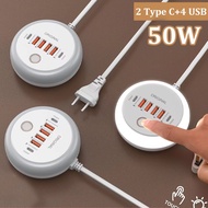 Souyoun - 50W Fast Charger 2 TYPE-C + 4 USB USB Power Adapter USB Cable HUB 1 Meter Original Quick