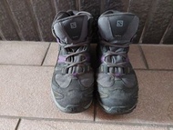 6號鞋 Salomon 登山鞋 中筒 GORETEX 防水 女 SHINDO 灰紫 『US6』