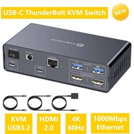 USB C KVM Switch 2 Monitors 2 Computers 4K60Hz HDMI KVM Docking Station 10Gbps USB 3.2 Ports Dual Mo