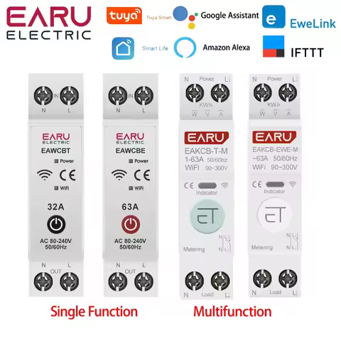 Tuya eWeLink WiFi Smart Circuit Breaker MCB 1P 63A Power Energy kWh Voltage Current Meter Protector 