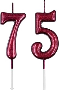 75th & 57th Birthday Candles, Red Number 75 57 Candle for Cake, Happy Birthday Cake Topper Decoratio