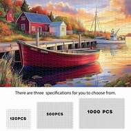 Peaceful Harbor Puzzle 120/500/1000pcs, Red Boat & Autumn Lakeside View Teka-teki Peaceful Harbor 12