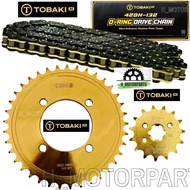 LC135 Y125Z RXZ TOBAKI CHROME GOLD SPROCKET 428 CHAIN O-RING 1SET HEAVY DUTY RANTAI ORING HARDEN YAM