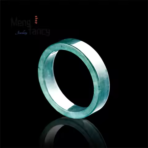 High-grade Genuine Natural Old Pit A Goods Jade Blue Water Ring Square Ring For Men Waxy Ice Jade Ri