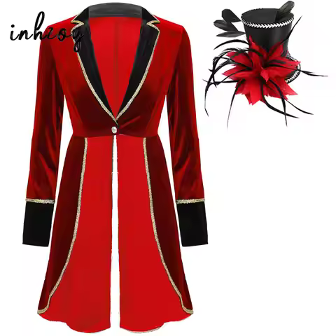 Womens Circus Ringmaster Jacket Tailcoat Showman Costume Velvet Blazers Coat Halloween Carnival Cosp