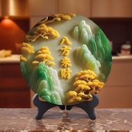 Eight Directions Wealth Jade Plate Decorative Painting for Table, Cabinet, Coffee Table, Tea Table, 