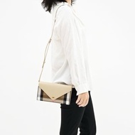 激甜價閒置新品✨ BURBERRY 巴寶莉 WOC 經典棉麻格紋牛皮拼接多卡式翻蓋斜背包