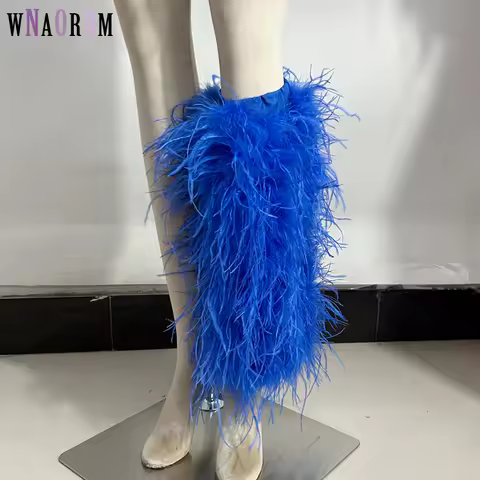 A pair Real fur ostrich feathers Leg Warmers Covers Lady Knee-length Sock Hot Girl Boots Socks Punk 