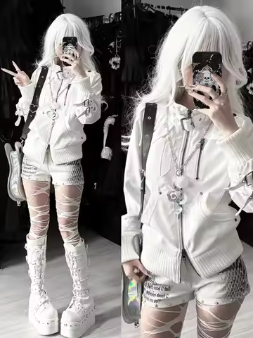 90s Harajuku Streetwear Vintage Button Hooded Sweatshirts Casual Aesthetic Grunge Jacket Y2k Stand N